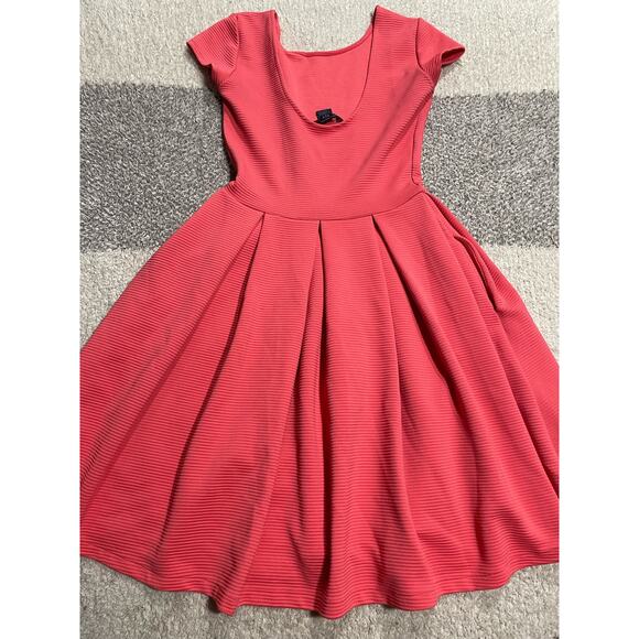 French Connection Dress Womens 2 Fit Flare Pockets Pleated Stretch Ribbed Coral - Picture 7 of 10